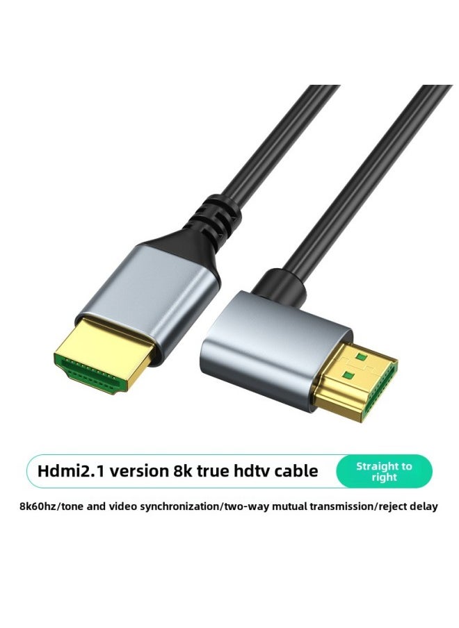 Hdmi Line 8K60 Computer Monitor Screen Projector Connection Data Hd Line Up And Down Left And Right Elbow 2.1 Version-Color:Straight Head To Right Bend Model-standard Hdmi Thin Cable {2.1 Version 8k60hz}-Line Length:1m - Image 1